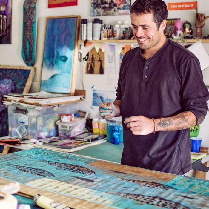 Ross McDowell Creates Modern Art On 100 Year Old Reclaimed Teak Wood