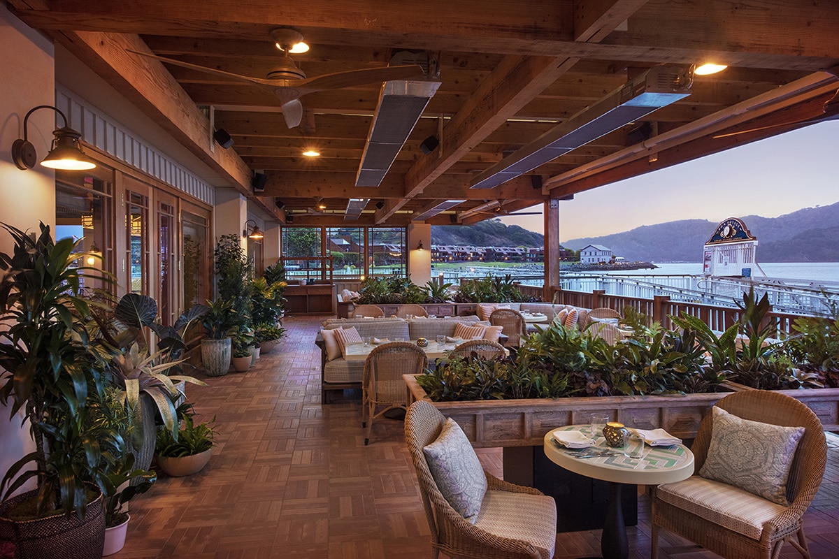 bungalow, tiburon, restaurant, indoteak design